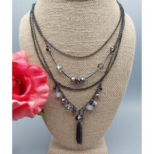 Express Gray Gun Metal Multi Strand Smokey Bead Necklace Witchy Whimsigoth 18"